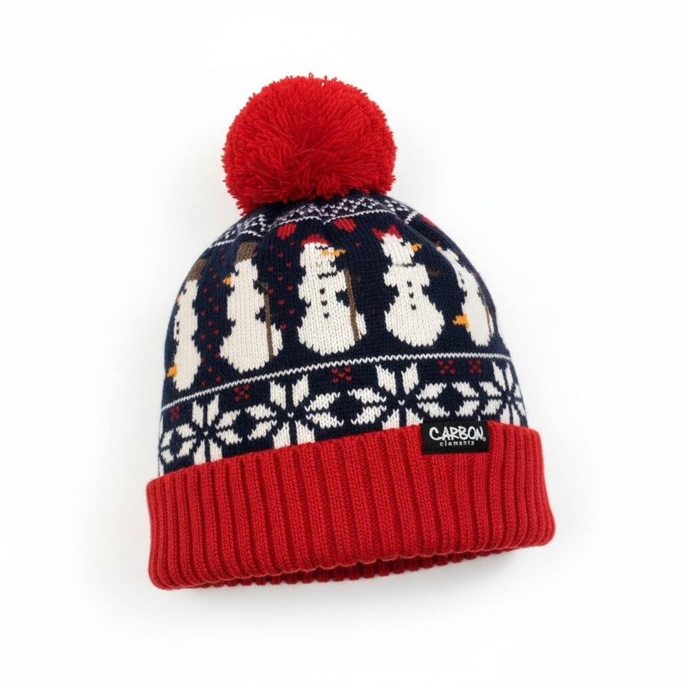 Carbon Red and Navy Snowman Beanie A35